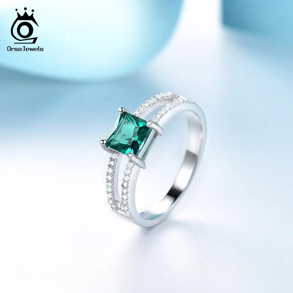ORSA JEWELS новейшее чистое Стерлинговое Серебро 925 Стильное женское кольцо с квадратным вырезом юбилей Изумрудный камень кольцо ювелирные изделия VSR17