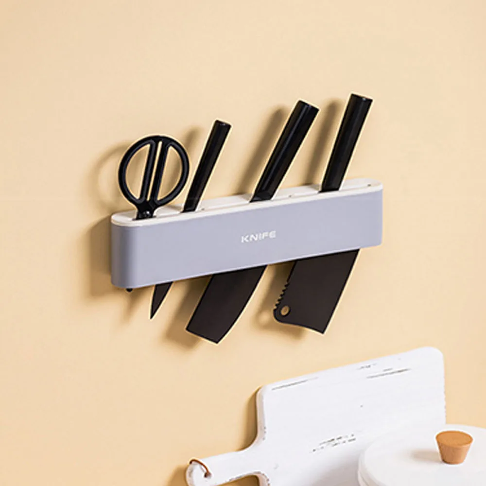 

Wall-Mounted Knife Holder Kitchen Punch-Free Knife Storage Rack Plastic Wall Knives Block Organizer 4 Slot