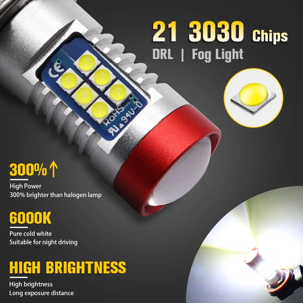 2 шт. 9005 HB3 светодиодный Противотуманные фары 21 чип 3030 SMD высокая яркость 6000K белая