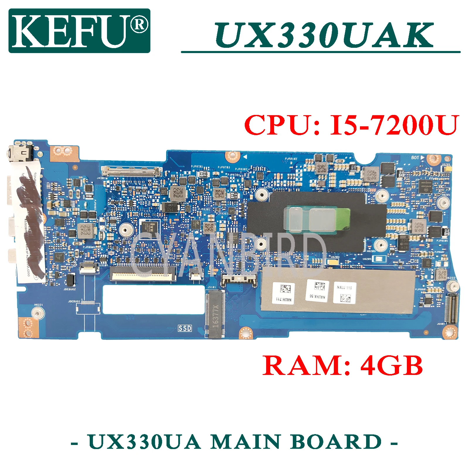 KEFU UX330UA оригинальная материнская плата ASUS ZenBook UX330UAK UX330U U3000U с 4GB RAM I5 7200U