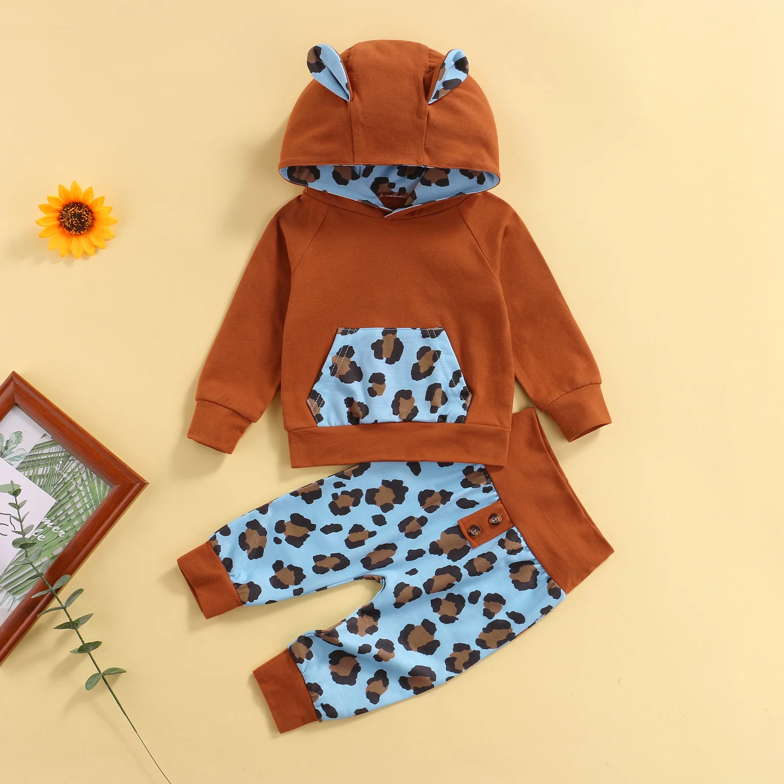 

2 шт., детский хлопковый комплект из пуловера с длинным рукавом и капюшоном