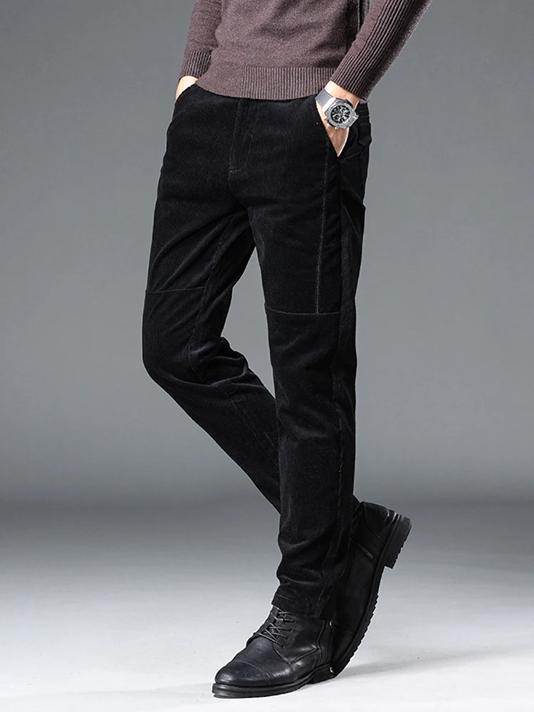 Черные вельветовые мужские брюки новинка 2021 зимние деловые повседневные Прямые