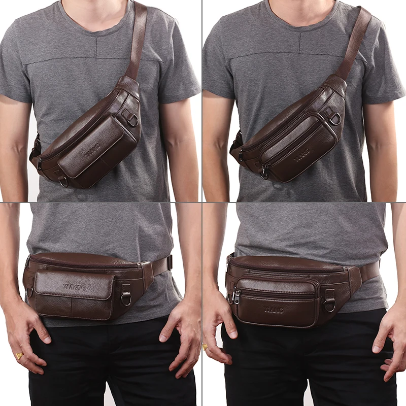 Мужские поясные сумки из натуральной воловьей кожи на грудь Женский кошелек для