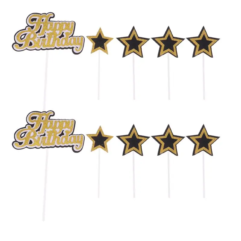 30 шт Прекрасные черные и золотые звезды кекс топперы выбирает милый с днем