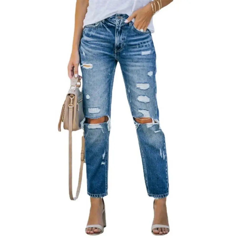 

Женские джинсы на пуговицах, синие женские потертые рваные джинсы, джинсовые брюки, Мешковатые повседневные брюки, штаны для офиса, зима