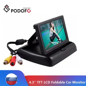 podofo 4 3 inch folding tft lcd monitor car rear view color system w2 channel video input car video player with power cable free global shipping