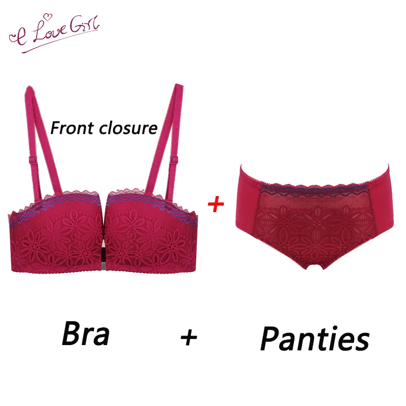 

Комплект женского кружевного нижнего белья с чашками пуш-ап и застежкой спереди