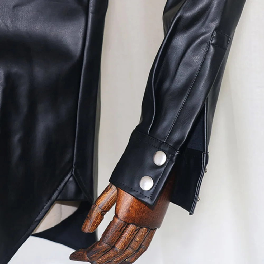 

PU leather Womens Slim Blouse Shirt Female Winter Faux Leather Black Shirt Outerwear Zoravicky Womens Tops And Blouses 2020