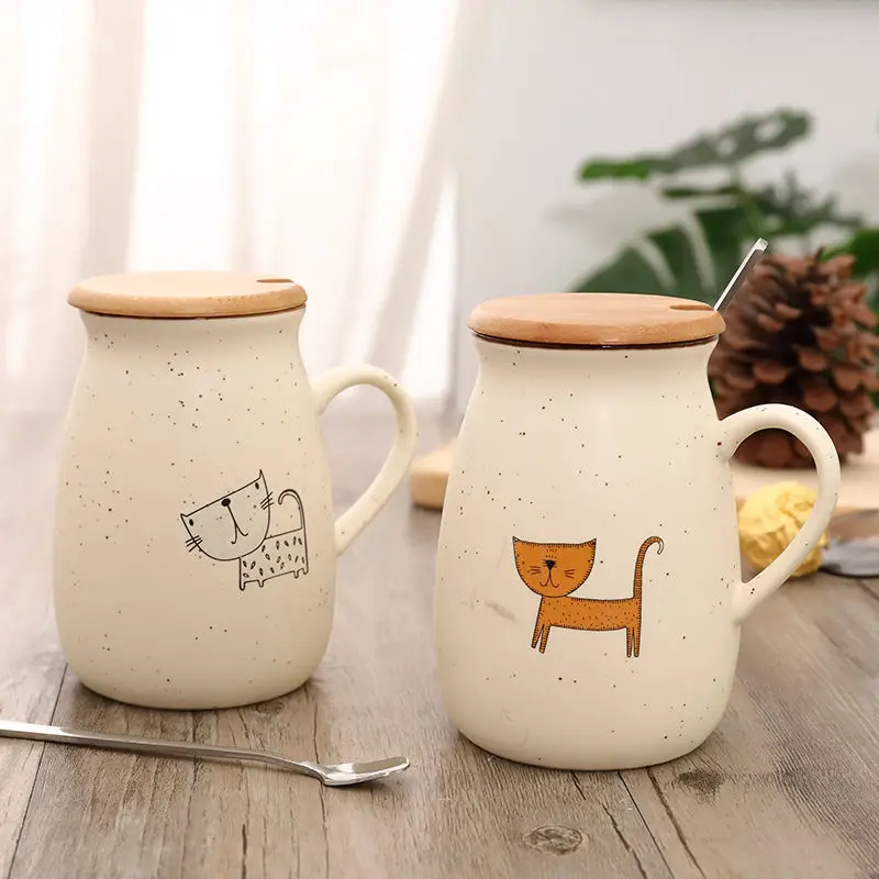 Термостойкая фарфоровая кружка с мультяшным рисунком 380 мл милая кошка