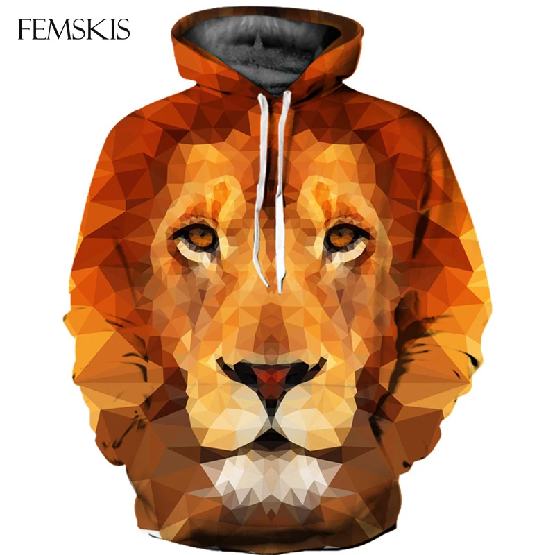 

FEMSKIS Streetwear Hoodys Men Women Fashion Couple's Hoodies 3D Animal Lion Printed Sweatshirt Hooded Autumn Winter Pullovers