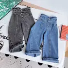 Джинсовые брюки с высокой талией для девочек-подростков от 3 до 10 лет