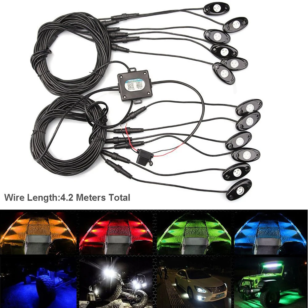 

4 Pod RGB LED Rock Lights Bluetooth App Control Car Decoration Lights Multicolor Waterproof Neon LED Light for Jeep Motorcycle