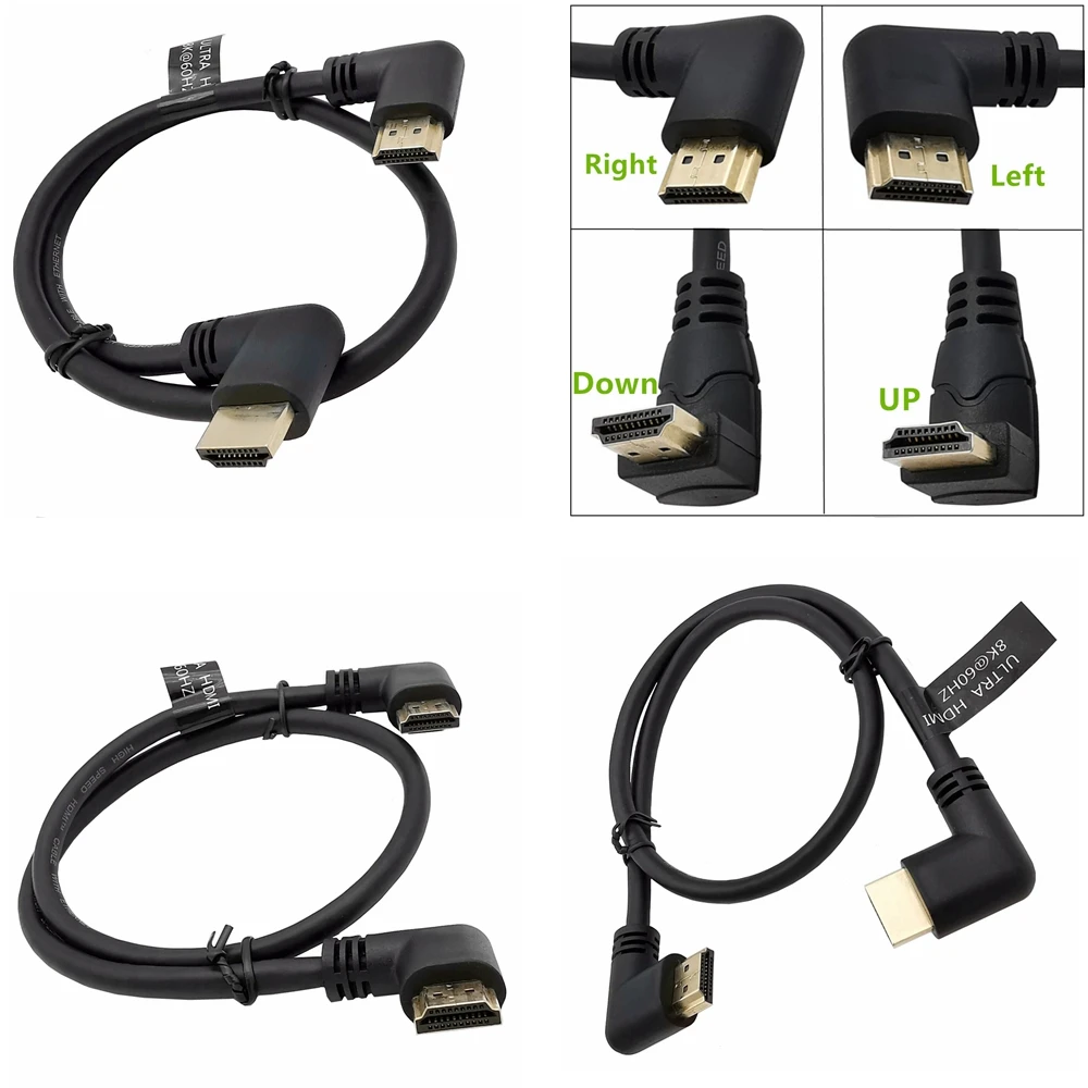 

90 Degree Right HD-2.1 Cable 8k 60Hz 4K 120Hz 3D High Speed 48Gbps HDMI-compatible For PS4 Splitter Switch Box Extender Video