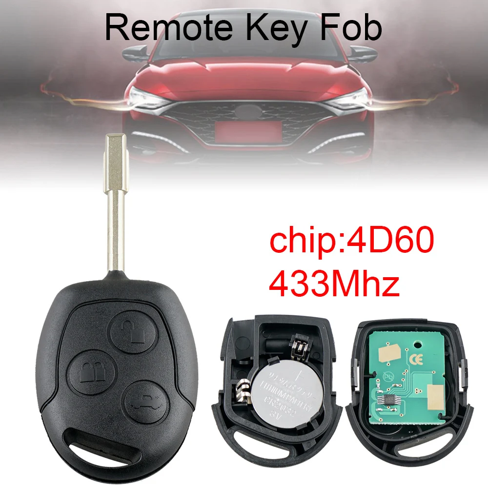 

433 МГц 3 кнопки Автомобильный Дистанционный ключ 4D60 чип лезвие подходит для Ford Focus Mondeo Fiesta