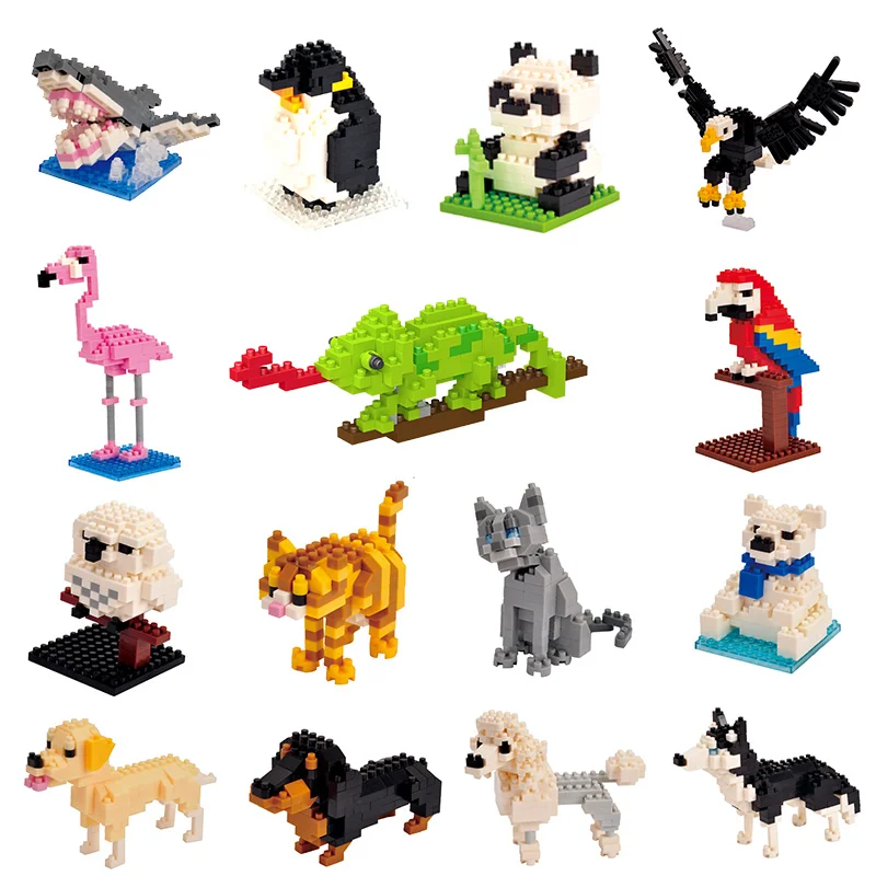 

Kids Toy Mini Building Blos Micro Bris Eagle Dog Cat Bird Animals 3D Model Bag Gifts Educational Toys For Children