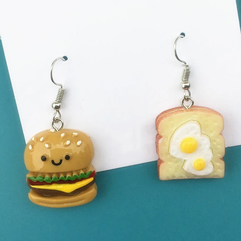 Забавные милые Мультяшные серьги в виде еды асимметричные бургеров пиццы хлеба