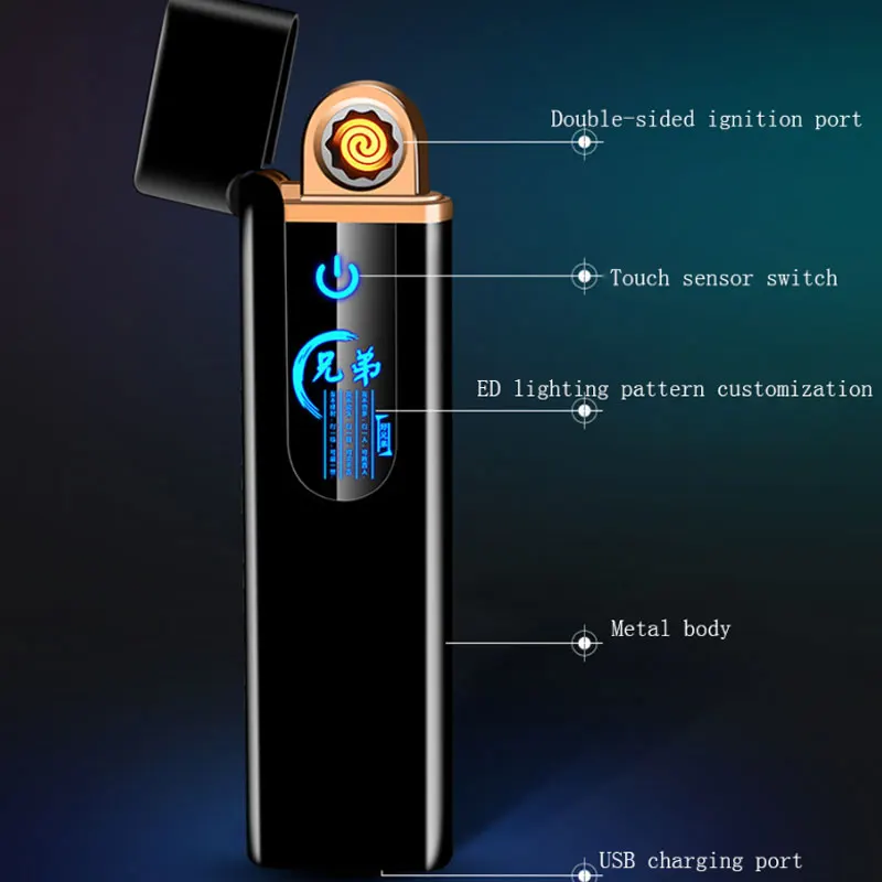 Новейшая ультратонкая usb-зажигалка для зарядки с сенсорным экраном Электронная