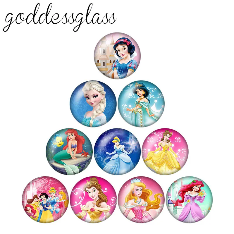 

Round Princesses Elsa Anna Belle 10pcs 12mm/18mm/20mm/25mm/30mm photo glass cabochon demo flat back necklace Making findings