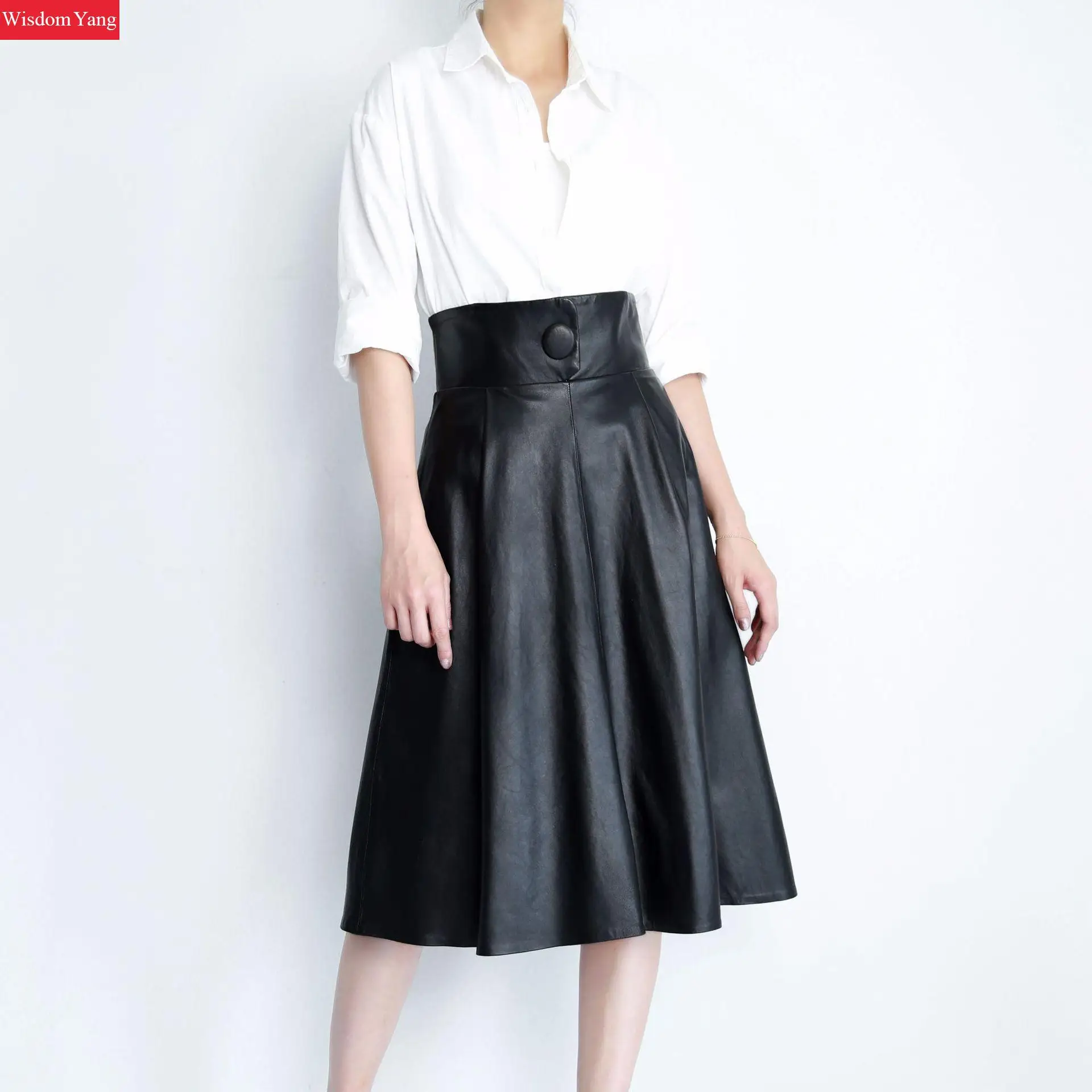 Лето черного и коричневого цвета из натуральной овечьей шерсти юбка с высокой