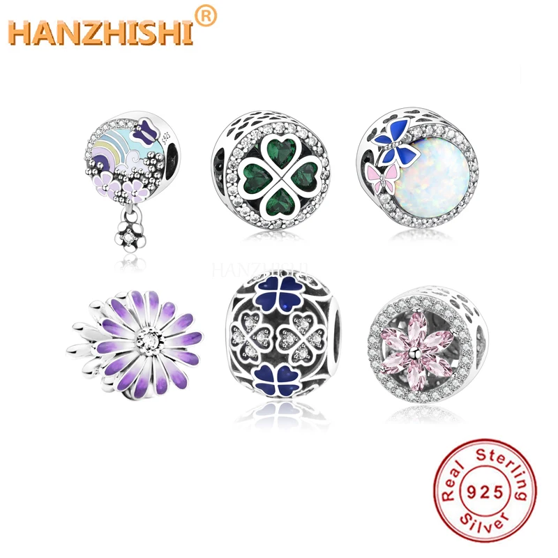 

925 Sterling Silver Dazzling Enamel Zircon Flower Charms Fit Original Charms Brand Bracelets DIY Beads Jewelry For Women Man
