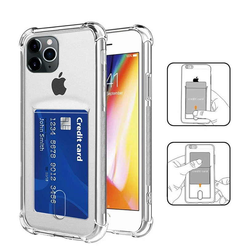 Роскошный противоударный прозрачный силиконовый чехол для карт iPhone 11 Pro X XS Max XR 8 7