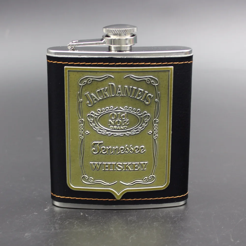 7OZ Drinkware stainless steel hip flask travel whiskey alcohol liquor bottle flagon PU Whisky Flagon Russian wine pot | Дом и сад