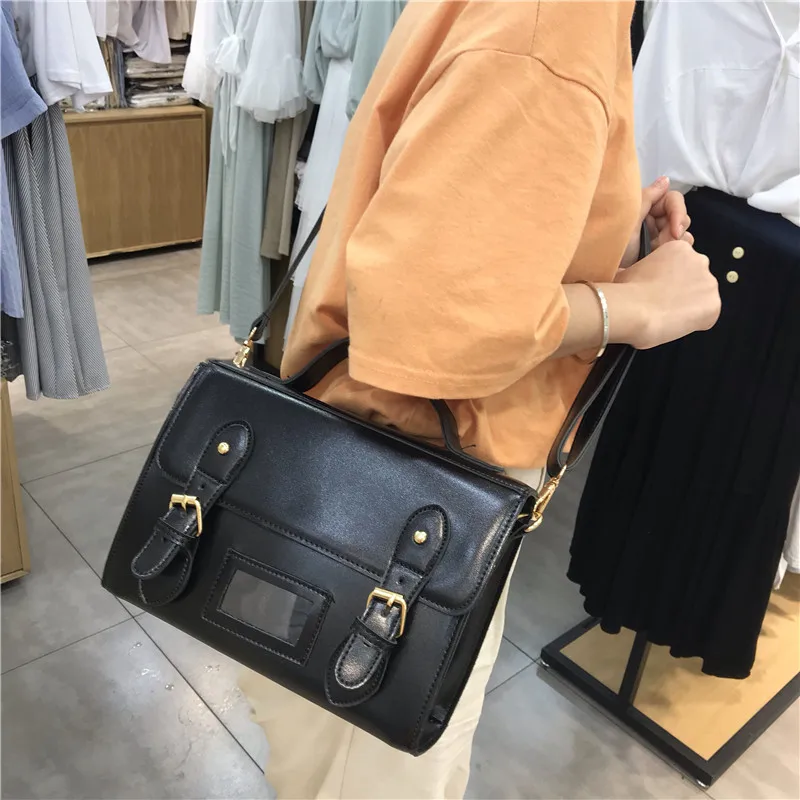 

Korean vintage shoulder bag Women handbag preppy style female pu leather ladies Totes girl messenger bags bolsas femininas balck