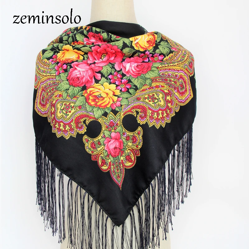 Русский Ретро винтажный цветочный хлопковый квадратный шарф хиджаб палантины