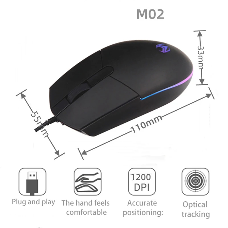 

USB Glow Gaming Mouse Optical Wired 3 Buttons Office Mouse With USB 1.8m Cable For PC Gaming Laptops Game Mice