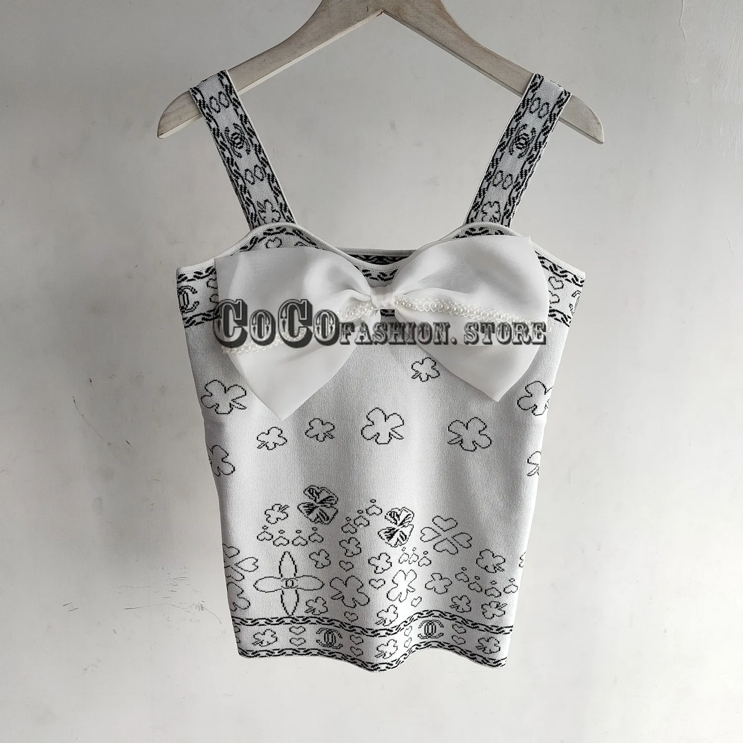 luxury designer 2021 summer knitted boho crop tank top women 3D bowknot floral print braned sexy slim fits stretch Camis tops