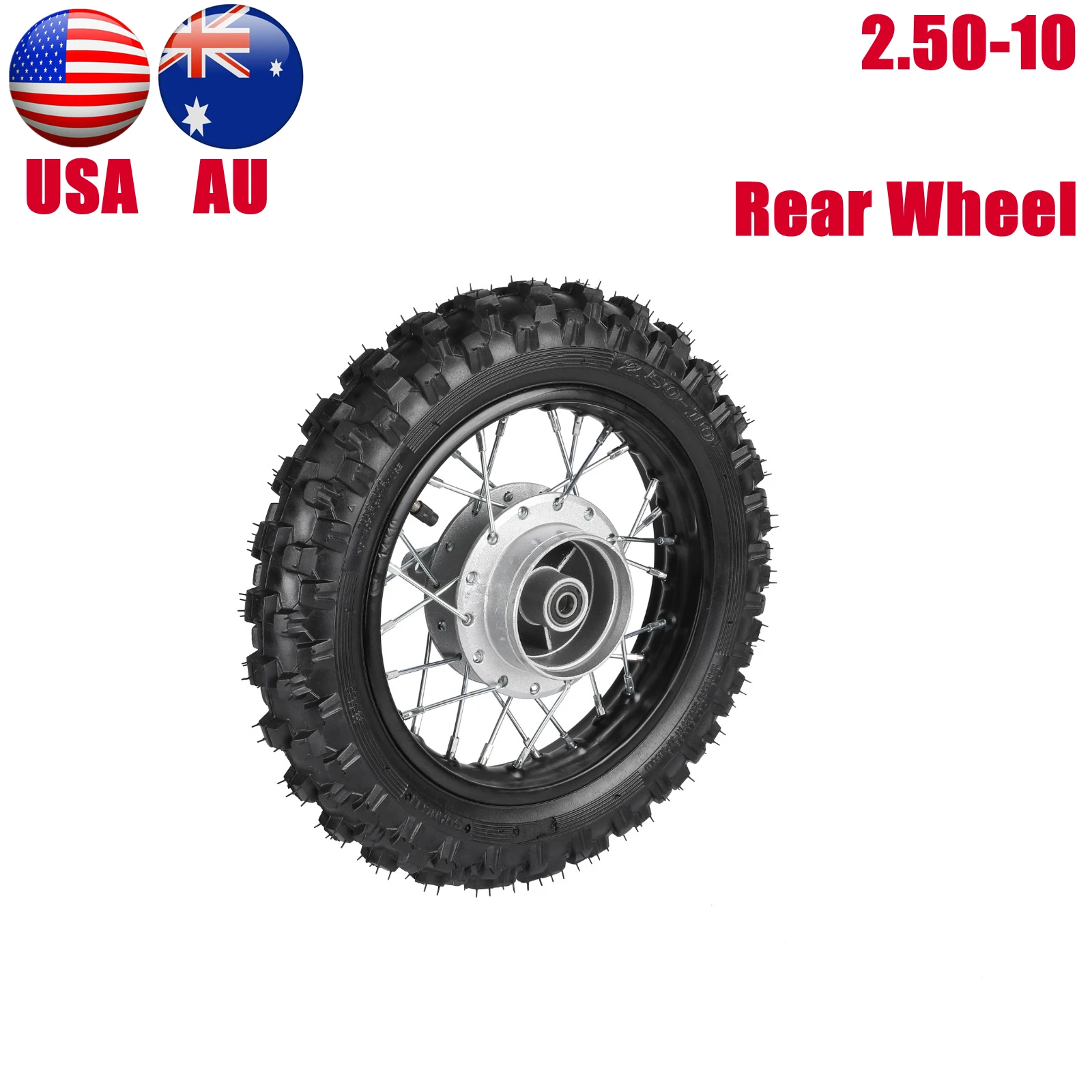 

TDPRO 10" Motorcycle Tyre Accessories 12mm Axle 2.50-10 Tire Rear Wheel 1.4*10 Rim For CRF50 XR50 Dirt Pit Bike