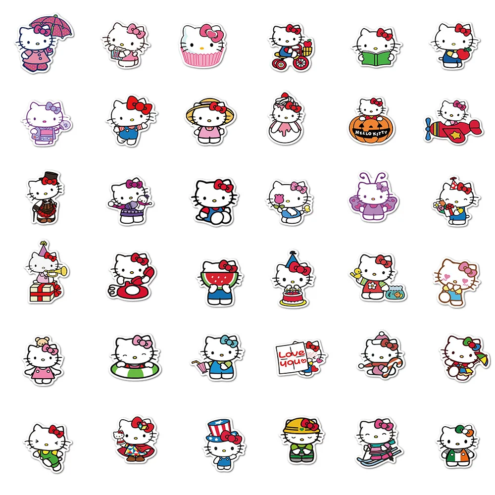 Sanrio-pegatinas de gatito Hello, decoraci&oacute;n artesanal, equipaje, port&aacute;til, monopat&iacute;n, bicicleta, grafiti impermeable, pegatina kawaii-5