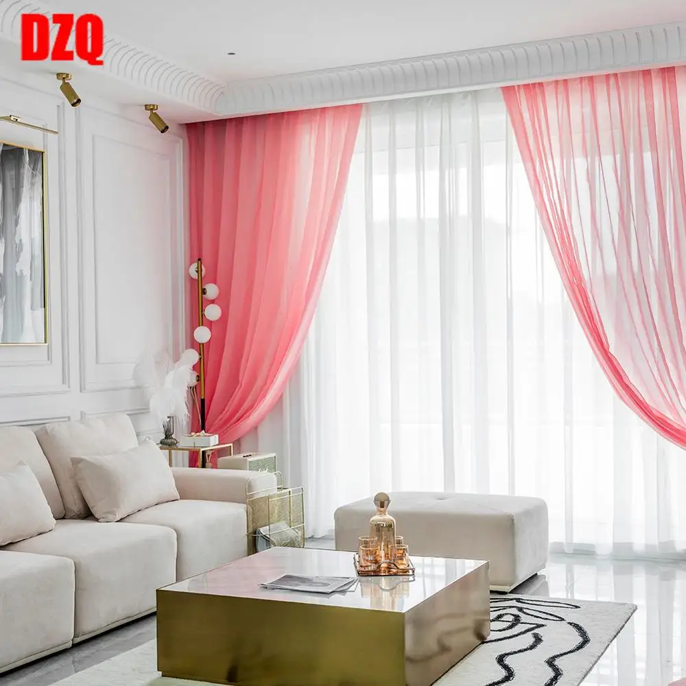 

High-End European-Style Screens Living Room Bedroom Balcony Floor-Linen Gauze Curtains Custom Solid Specials