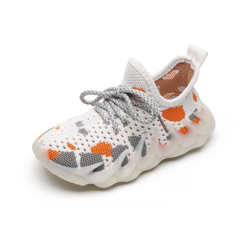 

2021 Spring Kids Boy Girl Shoes Casuals Slip-On Graffiti Round Toe Fashion Leisure Flat Heels Air mesh Non-slip Breathable