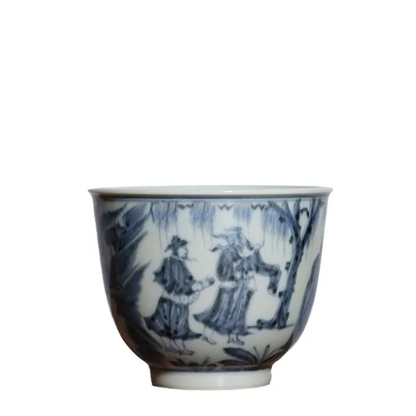 Imitaci&oacute;n Ming azul y blanco monta&ntilde;a Creaci&oacute;n de habitaci&oacute;n pintada a mano taza maestra bajo el color del esmalte de tres personajes-2