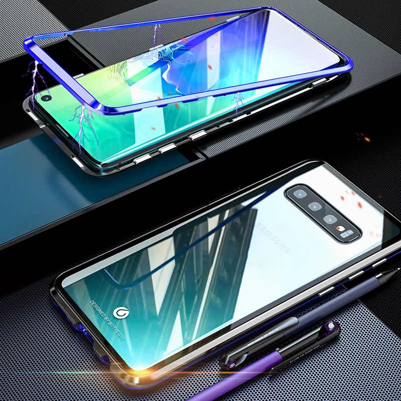 Магнитный чехол для samsung Galaxy S10 Plus S9 S8 Note 9 8 металлический бампер стеклянный чехол для Galaxy coque samsung S10 Plus чехол S9Plus