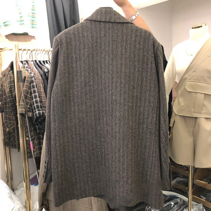 Новинка Осень зима 2020 винтажные полосатые блейзеры и куртки для женщин корейские