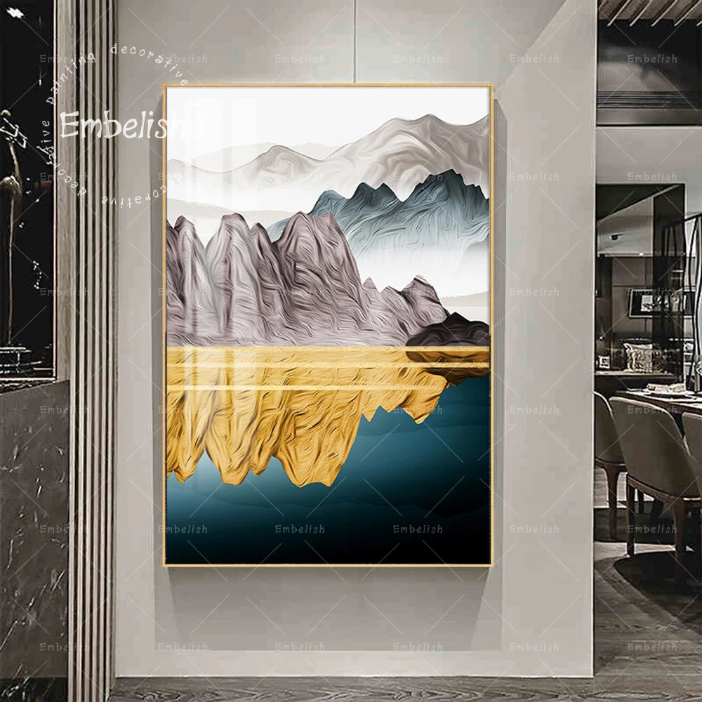 

Embelish Fashion Artworks Golden Mountains Modern Home Decor HD Canvas Paintings For Living Room Pictures Wall Art Posters
