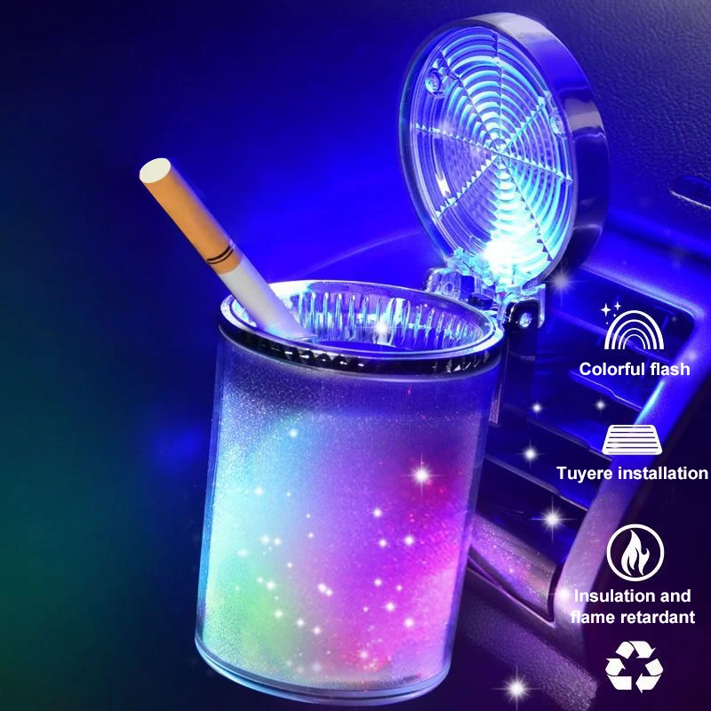

Car Ashtray With LED Light Airtight Lid Multifunctional Vehicle Cup Holder Air Vent Ashtray TrashCan Car Supplies