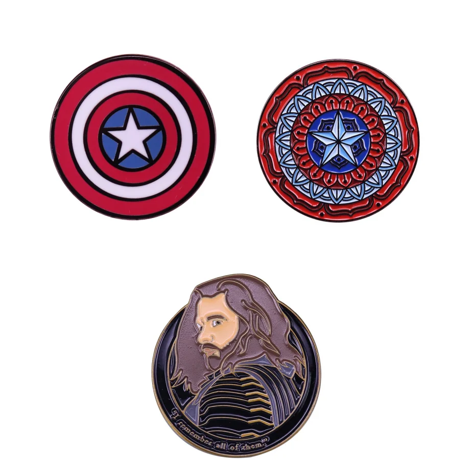 

Marvel Avengers Captain America Shield Brooch Creative Cartoon Winter Soldier Metal Badge Men's Backpack Collar Pin Accessories