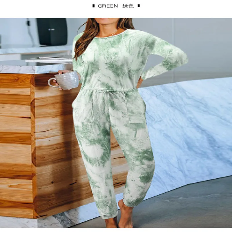 

Female Loose 2 Piece Outfits Women Two Piece Sets Tracksuit Casual Women Pants Set Tie Dye Long Sleeve T Shirt+Harem Pants Suit