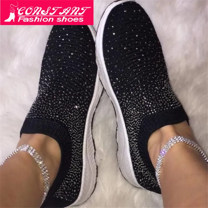 Женские кроссовки со стразами на вулканизированной подошве дышащие