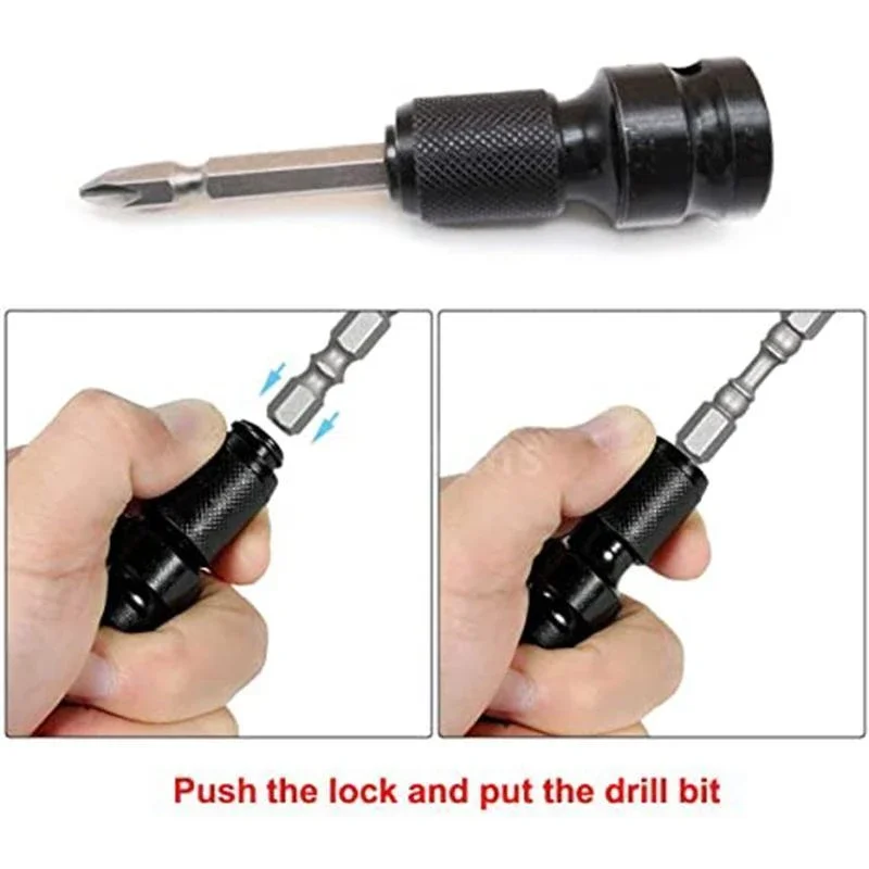 

1/2'' Square To 1/4'' Hex Shank Socket Adapter Quicker Release Converter for Impact Wrench Screwdriver