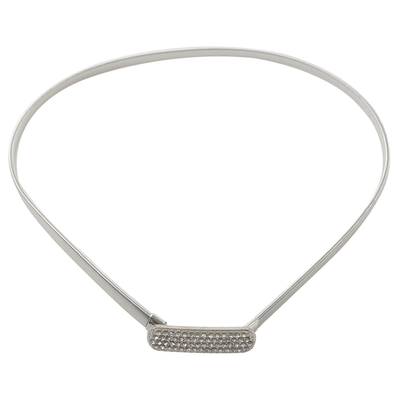

Women Metal Rectangle Decor Interlocking Buckle Elastic Waist Chain