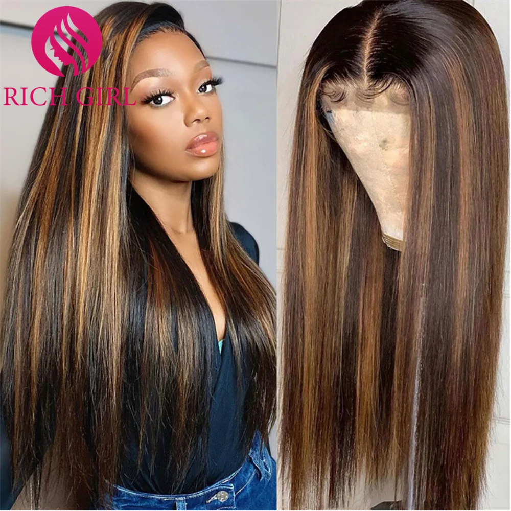 

30 Inch Straight Lace Front Wig Highlight Wig Human Hair Ombre Colored Lace Front Short Bob Wigs T Part Straight Human Hair Wigs