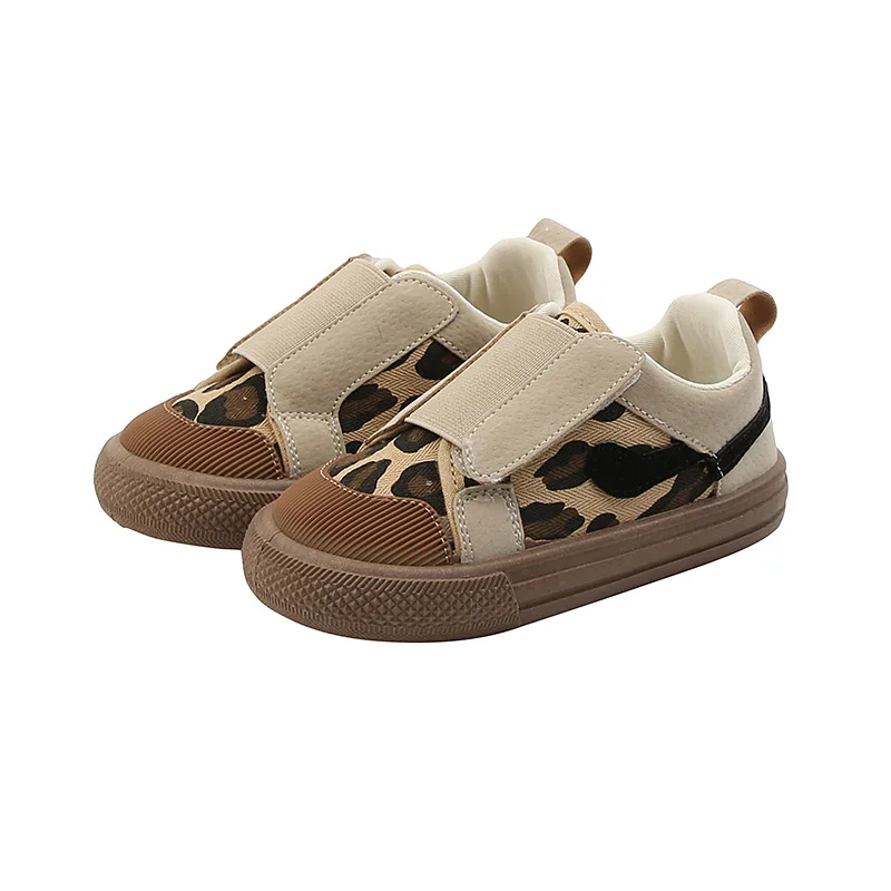 

2021 Fashion Leopard Hook&loop Casual Shoes All-match Baby Kids Sneakers Breathable Non-slip Soft Canvas Shoes