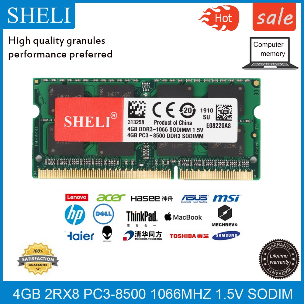 SHELI 4GB 2RX8 DDR3L 8500S 1 5 V 1066Mhz SODIMM RAM память ноутбука|Оперативная память| |