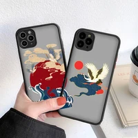 crane and koi chinese style phone case for iphone 13 12 11 8 7 plus mini x xs xr pro max matte transparent cover