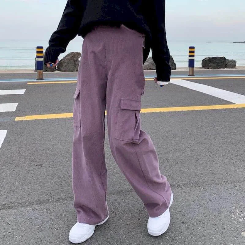 DIMI wide-leg casual pants trend hip hop Corduroy pants men women's spring autumn new style Korean retro pocket overalls loose