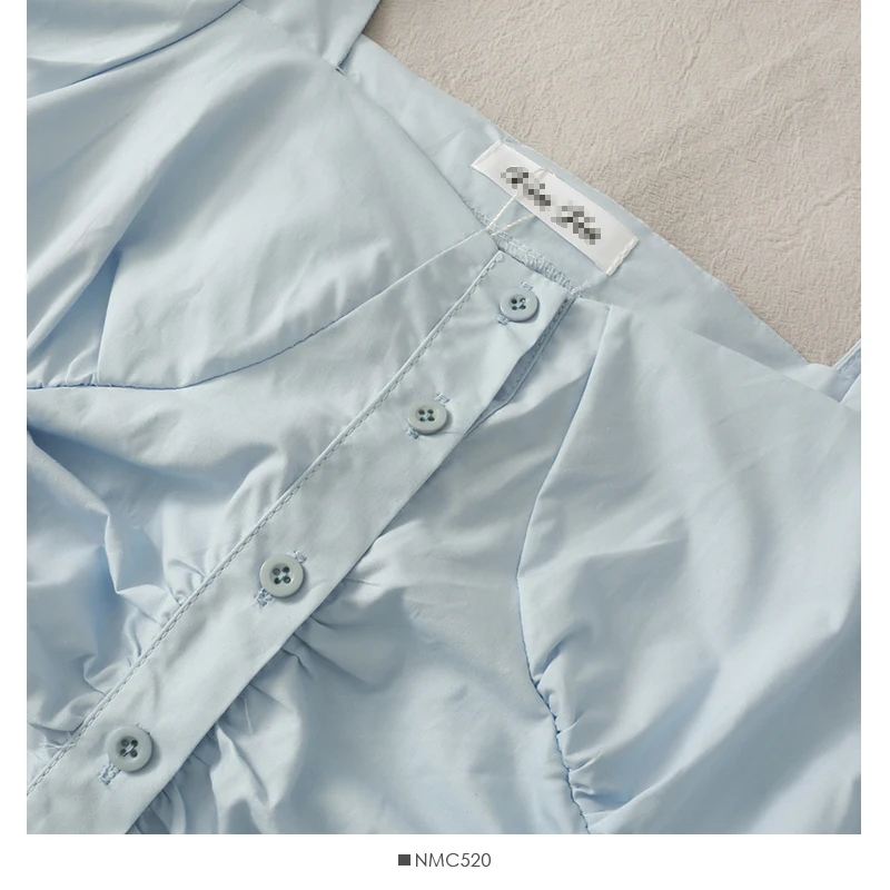 2021 summer new short sleeve drawstring blouse square collar front buttons design solid color tops shirts women | Женская одежда